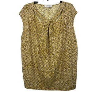 Kasper Womens 3X Mustard Yellow Print Draped V-Neck Sleeveless Blouse Top